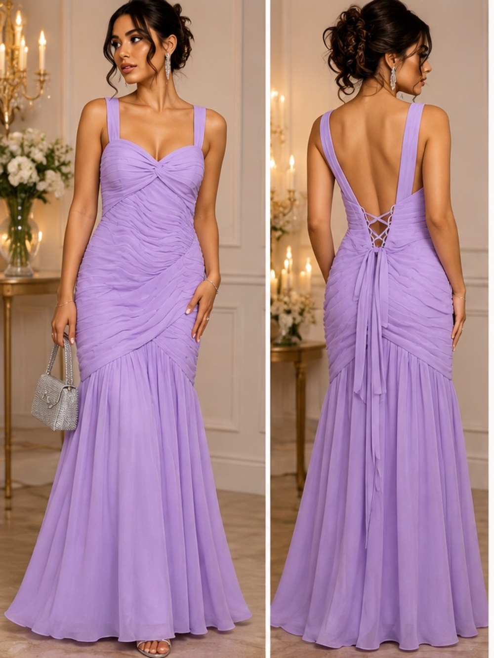 Lavender Formal Evening Dress with Twist Front -